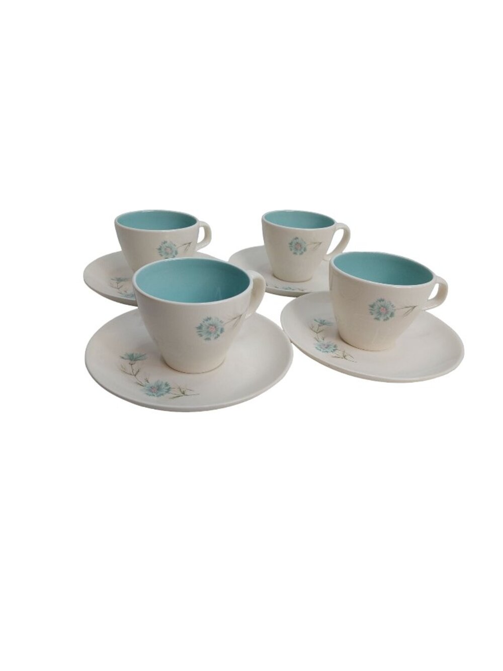 Taylor Smith Taylor TST Boutonniere Tea Cups and Saucers Blue Set of 4